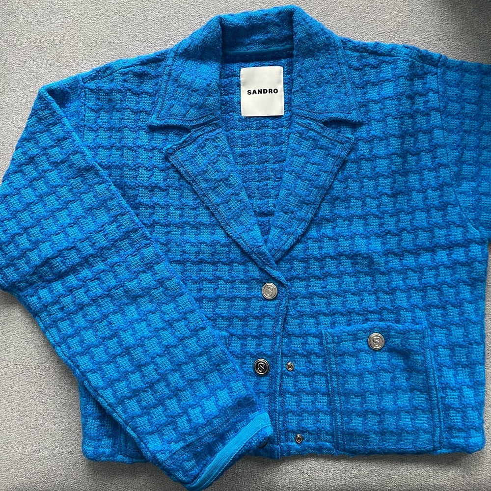 Sandro Vibrant Blue Textured Blazer, Size S